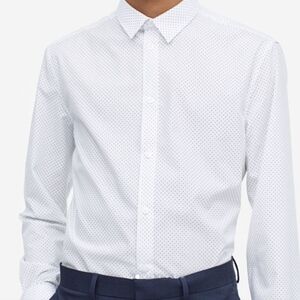 H&M Men's White Slim Fit Polka Dot Dress Shirt